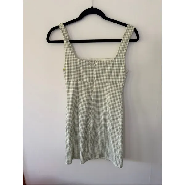 Lulu's Happy Chance Sage Green Gingham Square Neck Mini Dress size XS - Image 8