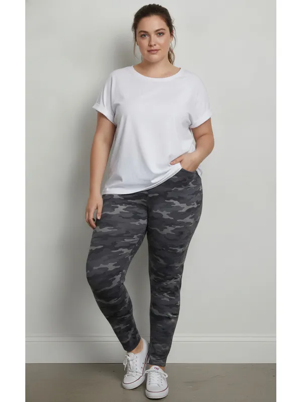 Maurices Camo Print High Waist Leggings, Black Grey Camouflage, Plus Size 3X - Image 6