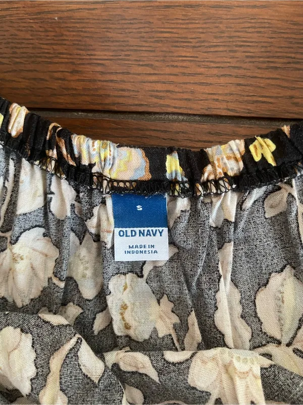 Old Navy Black Floral Mini Dress with Cream & Yellow Accents - Image 4