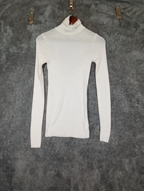 COS White Ribbed Turtleneck Long Sleeve Top Wool Baselayer Neutral Layering SM - Image 3