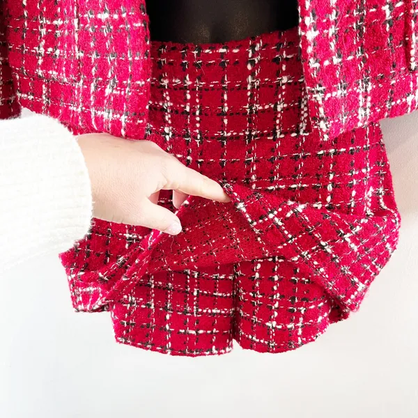 ZARA Tweed Blazer and Mini Skort Matching Set Red XS / S - Image 5