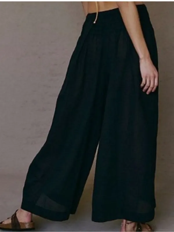 Free People Free-Est Black Super Wide Leg Lightweight Cotton Pants Small - Image 2