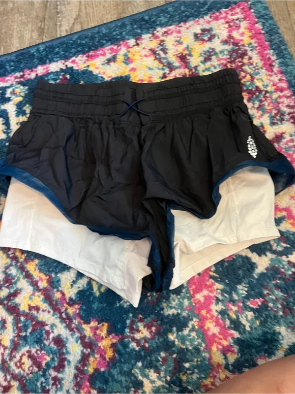 Free people movement Women’s Black Layered Athletic Shorts with Blue Trim - Image 5