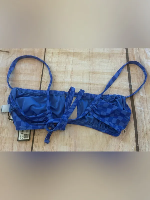 Garage Woman’s Bikini Top NWT Blue Checkered Size XS - Image 3
