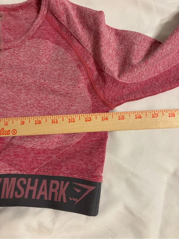 Gymshark Seamless Long Sleeve Crop Top Pink Marl Medium Athletic Workout Shirt - Image 3