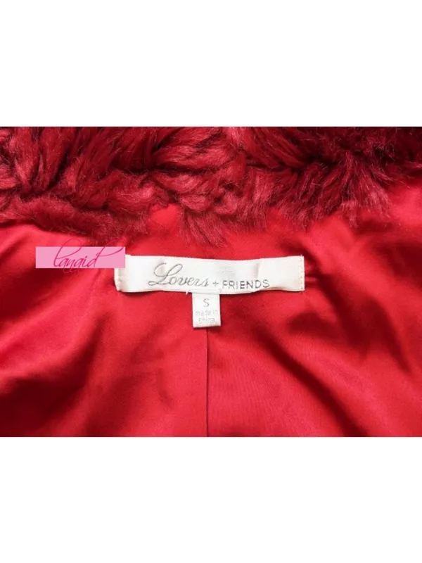 NEW Lovers + Friends NYC Faux Fur Jacket Cabernet Wine Red Fuzzy Eyelash Teddy S - Image 6