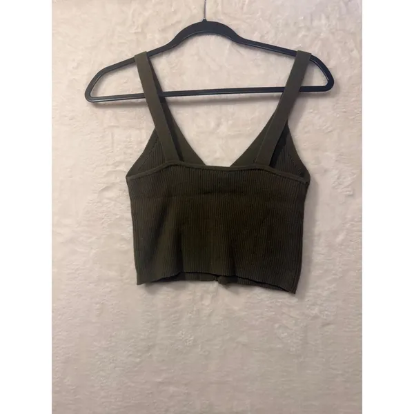 Madewell Brodale Ribbed Sweater Tank Top Womens Medium Kale Green V-Neck‎ Crop - Image 9