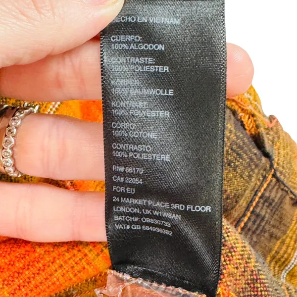 Urban Outfitters Plaid Jacket Sherpa Collar Button Front Orange Black XS‎ Grunge - Image 5
