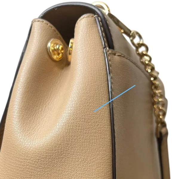 Michael Kors | Mott Beige Leather Top Handle Satchel Crossbody Gold Hardware - Image 16