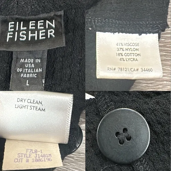 Eileen Fisher‎ Black Waffle Knit Shawl Collar Longline Cardigan Large Minimalism - Image 6