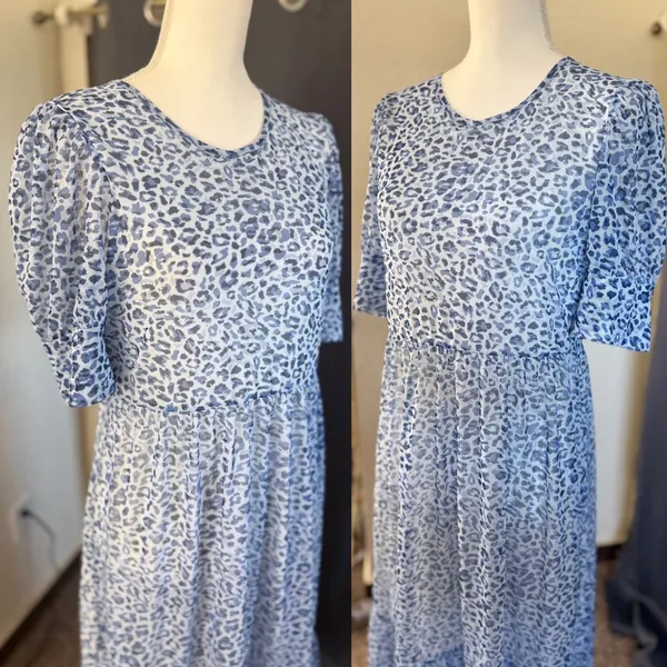 Baum und Pferdgarten Jocelyn Dress Womens Large Blue Leopard Mesh‎ Midi - Image 9