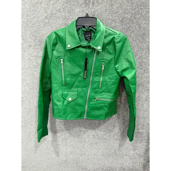 Love Tree Women Jacket Small Green Moto Asymmetrical Zip Faux Leather 8229JH - Image 3