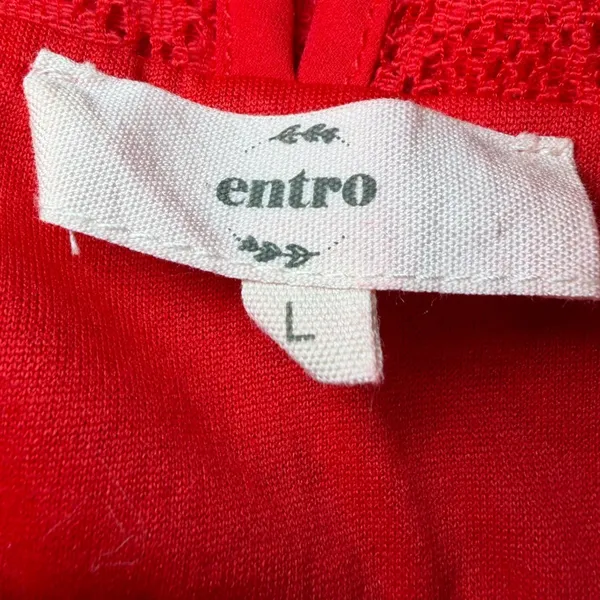Entro Womens SIze Large Red Lace Tank Top Embroidered Floral Neck Keyhole Boho - Image 4