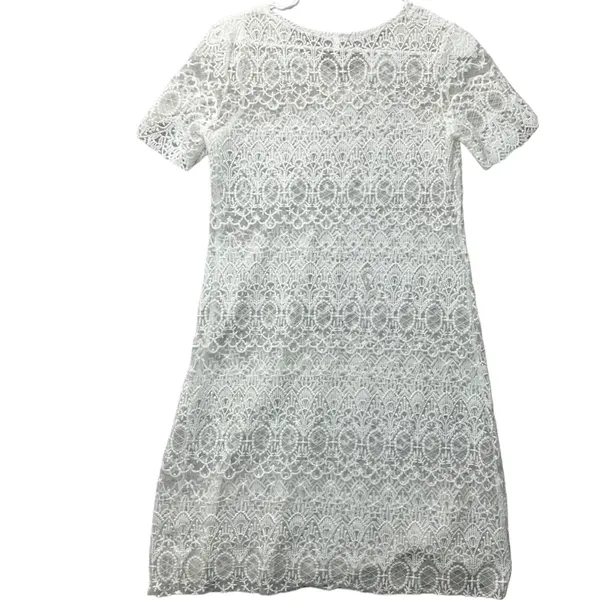 White‎ Lace Sheath Dress M Bridal Shower Courthouse Wedding Guest Garden Party - Image 2