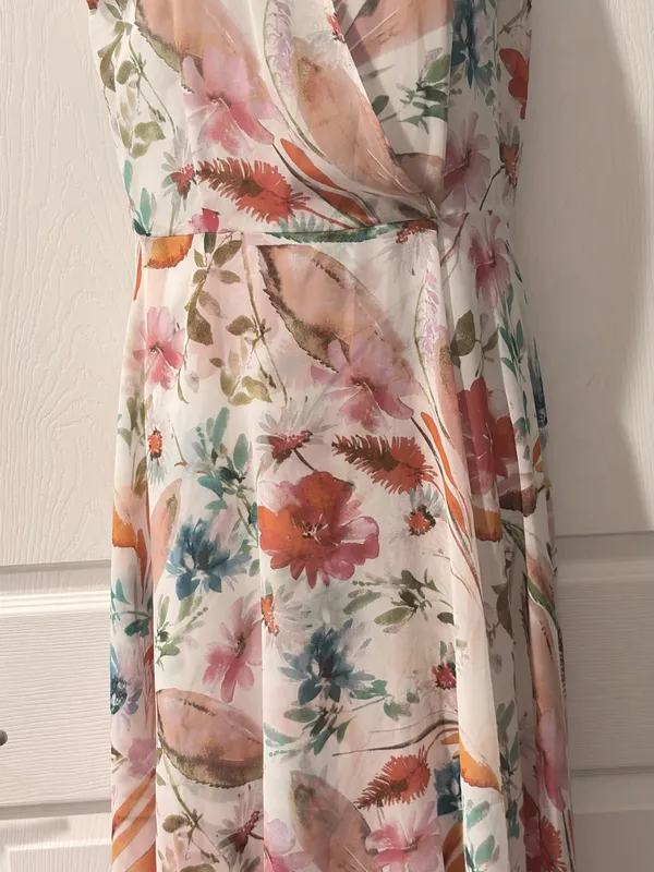 Calvin Klein Floral Chiffon Maxi Dress - Blush, Coral, Teal - Image 2