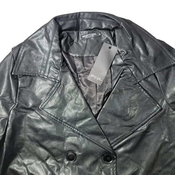 Nasty Gal Collection Black Faux Leather Longline Trench Coat Jacket Women's‎ M - Image 6