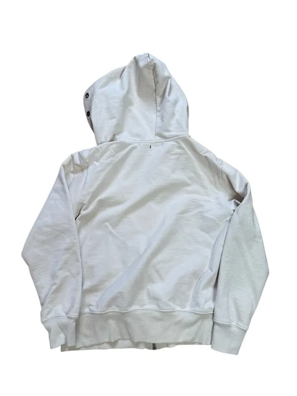 90s Vintage Bill Blass Grommet Zip Up Sweatshirt Hoodie Cream Small - Image 2