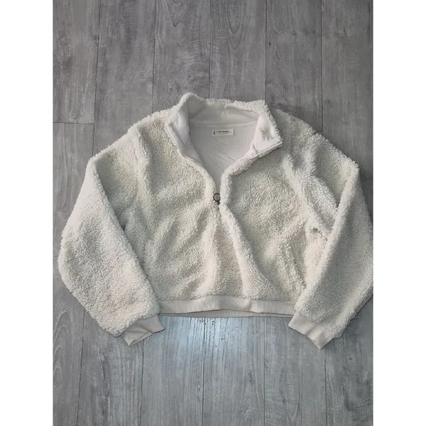 Lucky Brand Ivory Sherpa Half-Zip Pullover Soft Fuzzy Cozy - Image 5