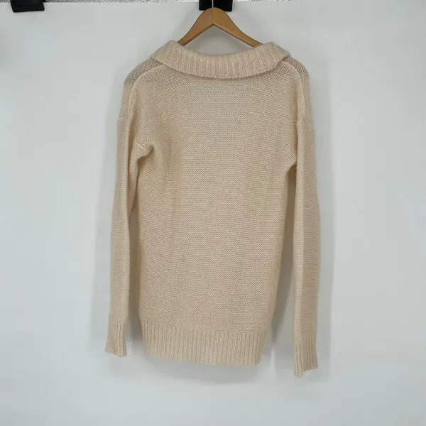 J. Crew Beige‎ Fuzzy Knit Shawl Collar V Neck Pullover Sweater XS Mohair Blend - Image 2