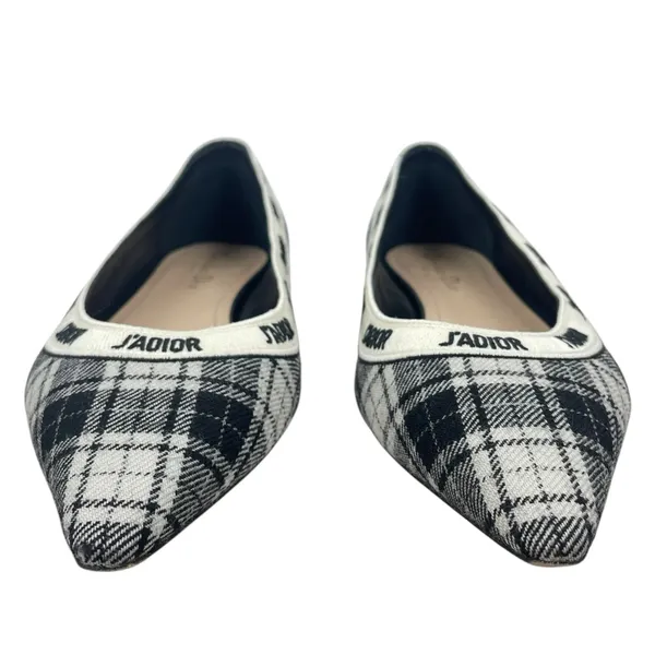 Christian Dior J'adior Embroider Tartan Print Pointed Toe Flats Size 39.5 - Image 5