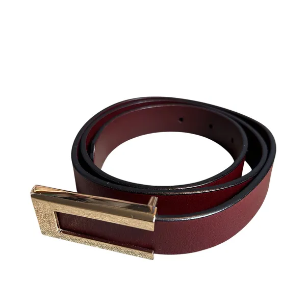 VTG Red Brown Adjustable Leather Belt Brass Buckle Minimalist Retro Western Boho - Image 2