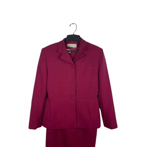 VTG Jones New York Two Piece Mauve Wool Sheath Dress Suit Button Blazer Set 6 - Image 2