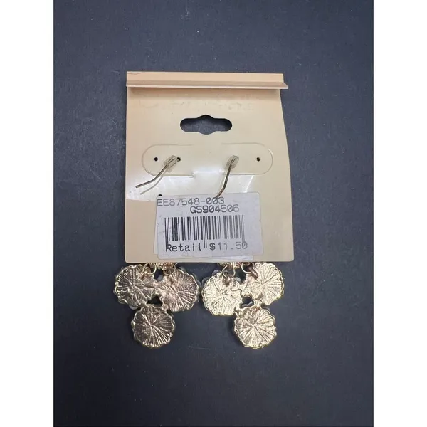 Light Yellow Cream Shimmer Rhinestone Gold Tone Flower Cluster Floral Earrings - Image 2