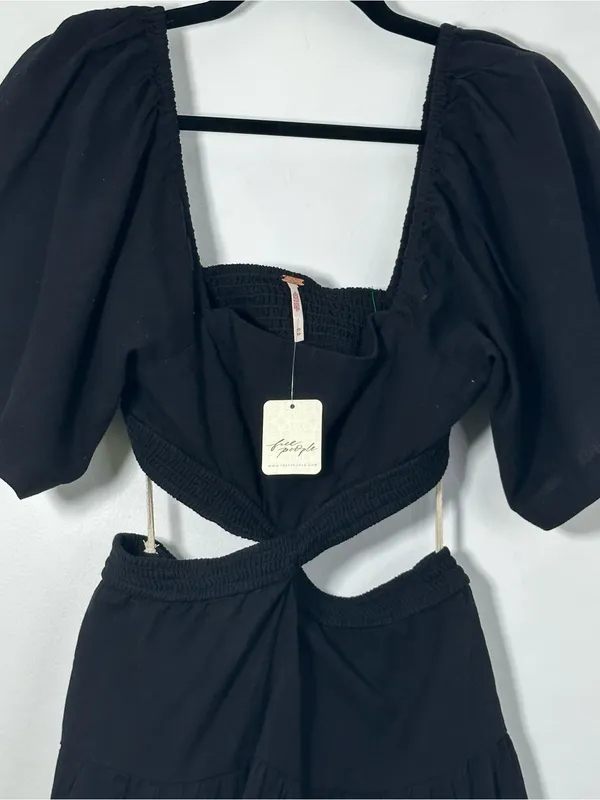 Free People Cross of Sunlight Black Mini Dress Boho Cottage Flowy Size XS NEW - Image 6