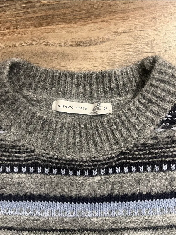 Altar'd State Grey/Blue Fair Isle Crewneck wool blend Sweater - Image 2