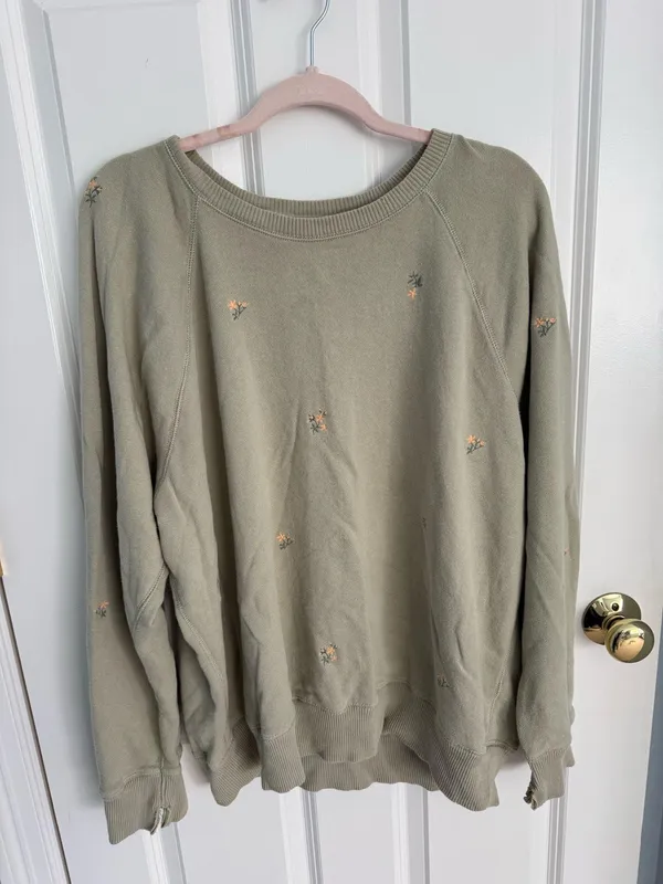 Aerie Green Floral Crewneck Embroidered Sweatshirt - Image 2