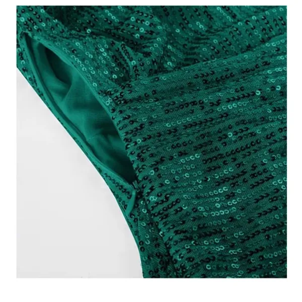 Women's Party Dress Sequined Pleated Short Sleeve Asymmetric Shoulder - Image 4