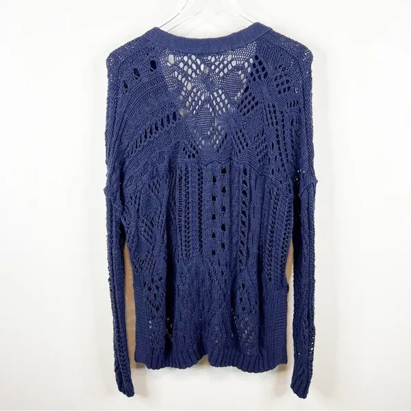 Anthropologie Pilcro Open Stitch Cardigan XS Blue Single‎ Button Coastal Chic - Image 3
