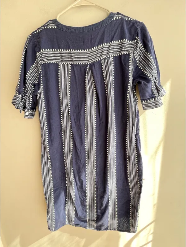 Old Navy Blue & White Geometric Stripe Button-Front Mini Shirt Dress PS - Image 9