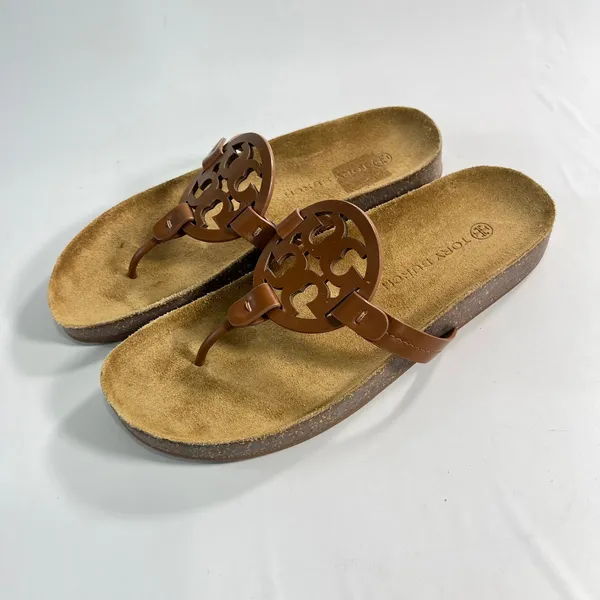 Tory Burch Miller Cloud Women 9.5 Bourbon Miele Leather Double T Logo Sandal - Image 3
