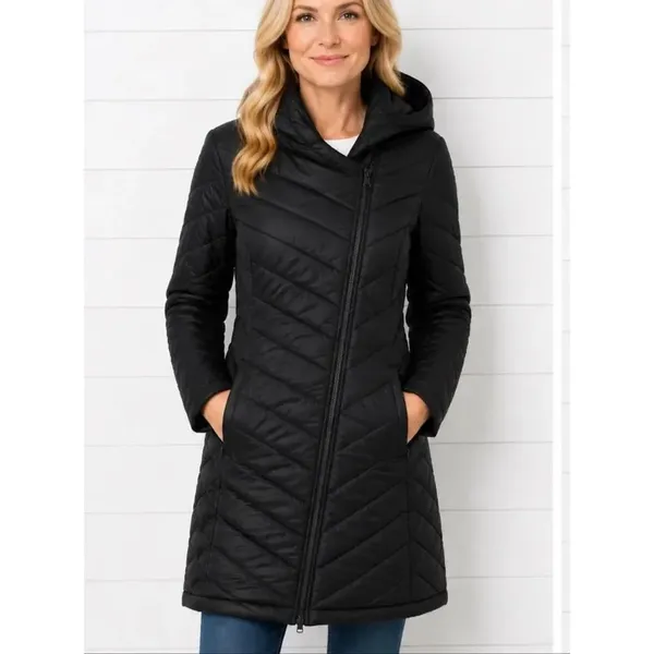 TEK GEAR Warm TEK hooded puffer jacket asymmetrical zipper size M - Image 2