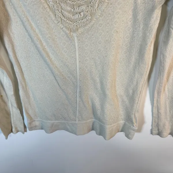 Free People Ivory Embroidered Mesh Studded Long Sleeve‎ Thermal Top Size M boho - Image 3