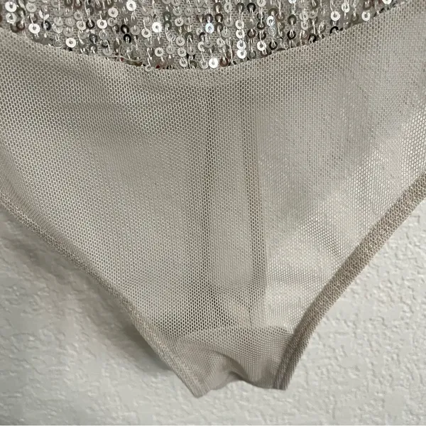 NWT Free People Womens Bodysuit Silver Sparks Fly Bodysuit Sequin Size Small - Image 8