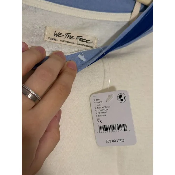 Free People We The Free Sporty Mix Tee White and Blue - Image 6