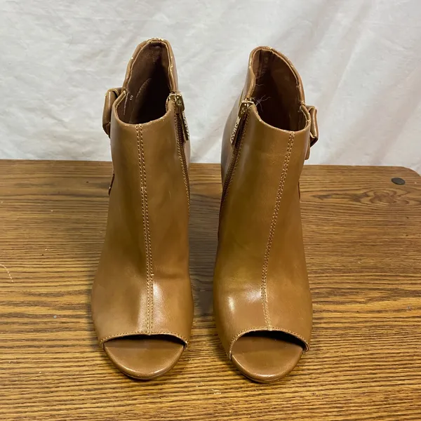 Guess Booties Peep Toe Stiletto Heel Ankle Boots‎ Tan Brown Bow Detail 6.5M - Image 2