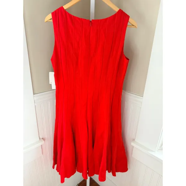 NWT Calvin Klein Fire Red Linen Blend Pintuck Fit & Flare Dress 10 CD8M1583 - Image 2