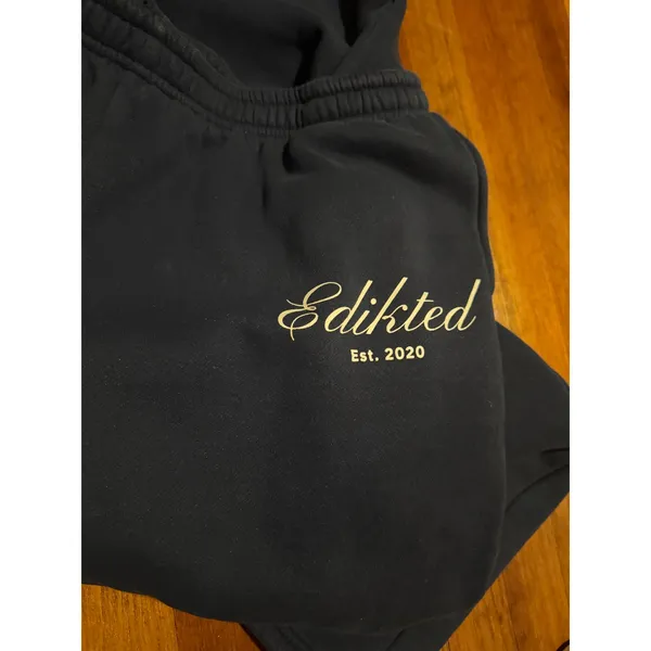 Edikted Navy Blue Wide Leg Baggy Sweatpants Logo Fleece Pants Women Large - Image 7