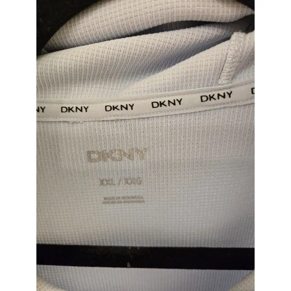 DKNY Waffle Knit Hoodie XXL Womens Light Blue Thermal Pullover Lounge Sweatshirt - Image 2