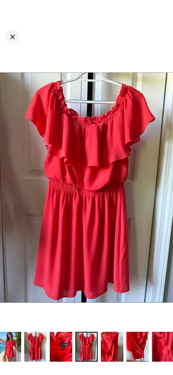 Express orange/Red Off-Shoulder Ruffle dress - Image 4