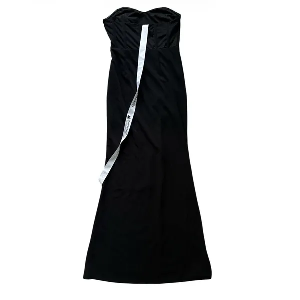 Bella Barnett NWT Flower Appliqué Maxi Dress Large Black Strapless Stretch Slit - Image 11