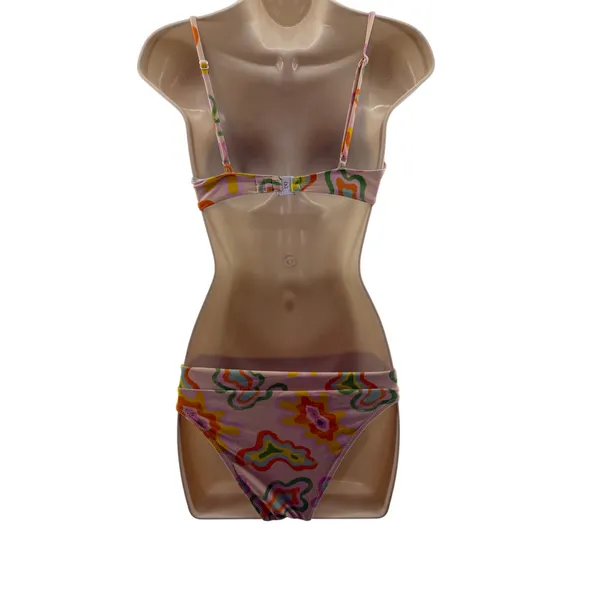 Blackbough Liv Pink Floral Colorful Psychedelic Print Bikini Womens Small - Image 9