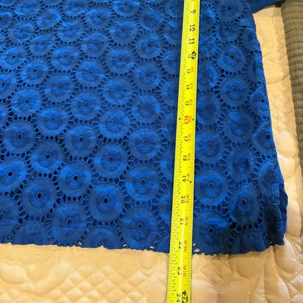 J. Crew Royal Blue 3/4 sleeve cotton eyelet top women’s L - Image 8