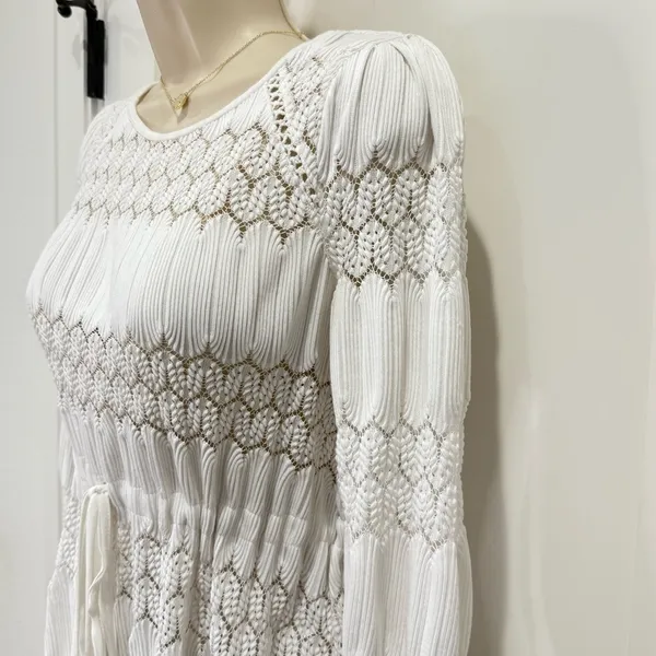 Free People Fire Island Blouse Crochet 3/4 Sleeve White Small Festival Boho Chic - Image 7
