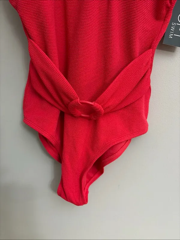 LOFT Bright Red Textured One-Piece Swimsuit with Front Twist size L - Image 4