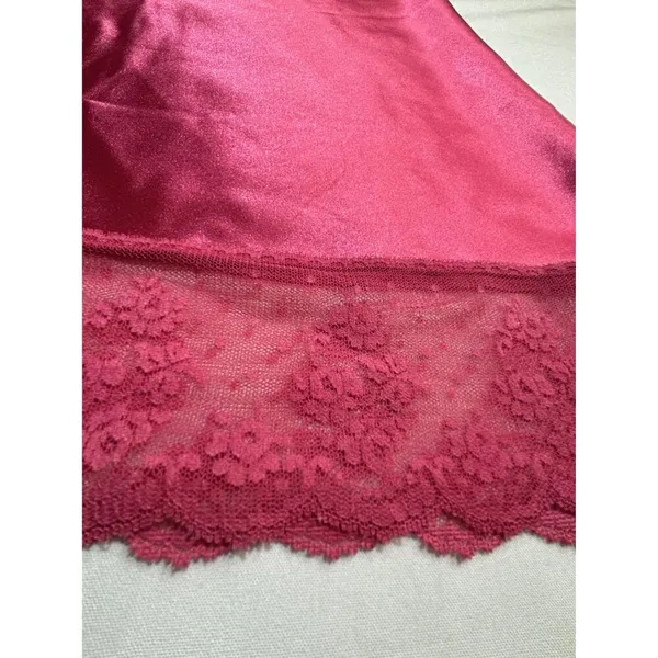 VTG Halston Pink Satin & Lace Chemise Nightgown Women's Medium Babydoll - Image 3