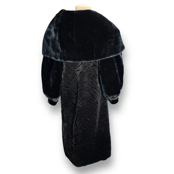 Vintage Faux Fur Zebra‎ Print Long Coat Oversized Collar Black Brown Small Glam - Image 8